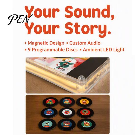 Personalized Sound Keepsake Programmable Vinyl Record Player Fridge Magnet with 9 NFC Music Records, Retro Aesthetic Magnetic Decorative LED Light Box
