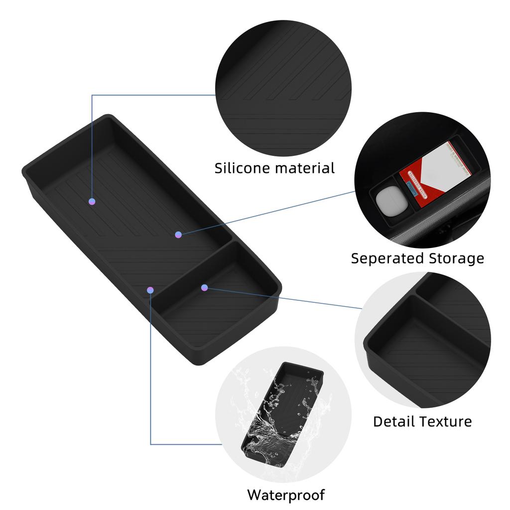 Smabee Left Drive For Chevrolet / Chevy Bolt Ev +Car Center Silicone Armrest Bottom Storage Tray Organizer Accessories Balck