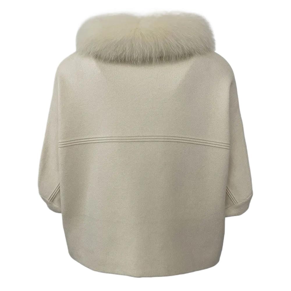 OFTBUY 2024 Herbst Winter Echt Fuchs Waschbär Pelz Kragen Mantel Gestrickte Pullover Frauen Kurzarm Jacke Dicke Warme