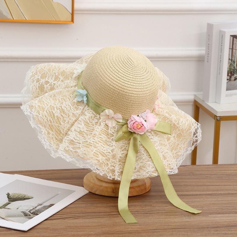 Summer Bow Sun Hat Female, Seaside Beach Vacation Sun Hat Outdoor Big Brim Sun Hat Sweet Straw Hat