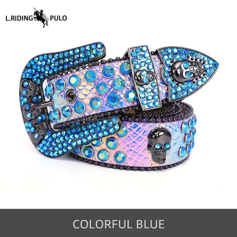 Cinto Caveira Moda Masculino Feminino Cinto Strass Punk Hip Hop Cinto de Couro Calças Jeans Vestido Fivela de Cinto Brilhante