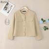 ZANZEA Women Casual Round Neck Solid Color Long Sleeve Cardigan Blouse