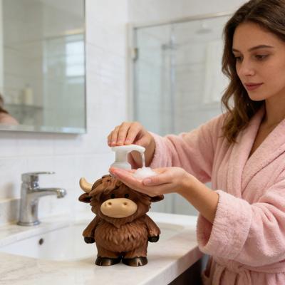 Soap Dispenser Highland Cow Figurine Handmade Design Soap Pump No Spill Bathroom Kitchen Lotion Bottle