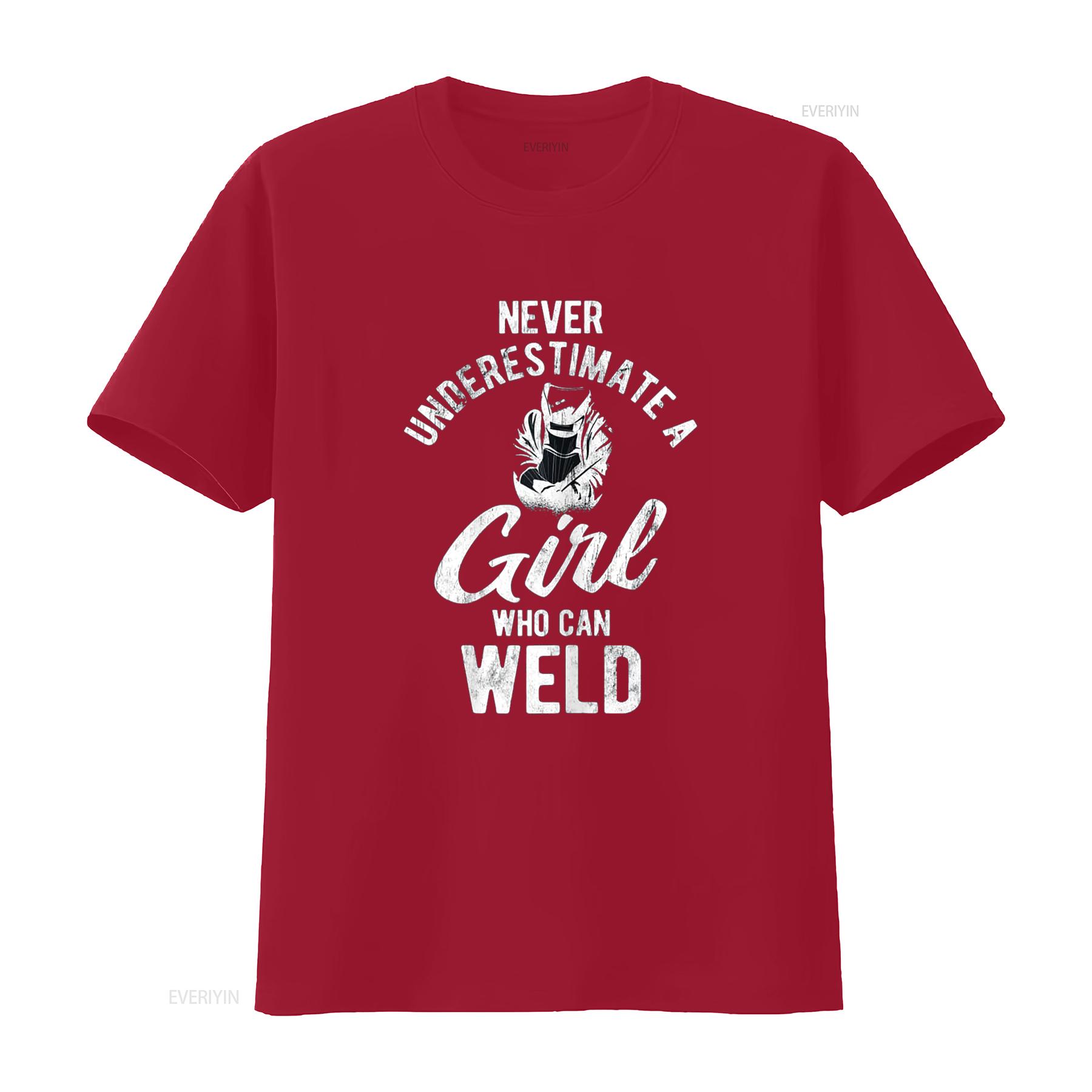 Womens Never Underestimate A Girl Who Can Weld Welding T Shirt vintage Washed Versatile Soft fashion Casual S