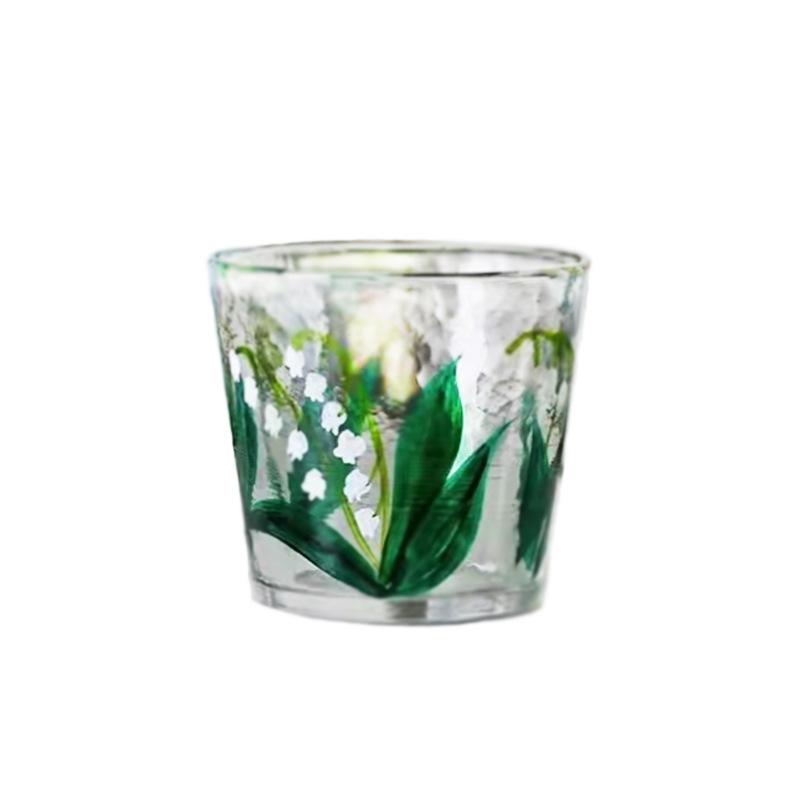 Japanischer Stil Gehämmert Handbemalt Maiglöckchen Kristallglasbecher für Whiskey Tee Wasser