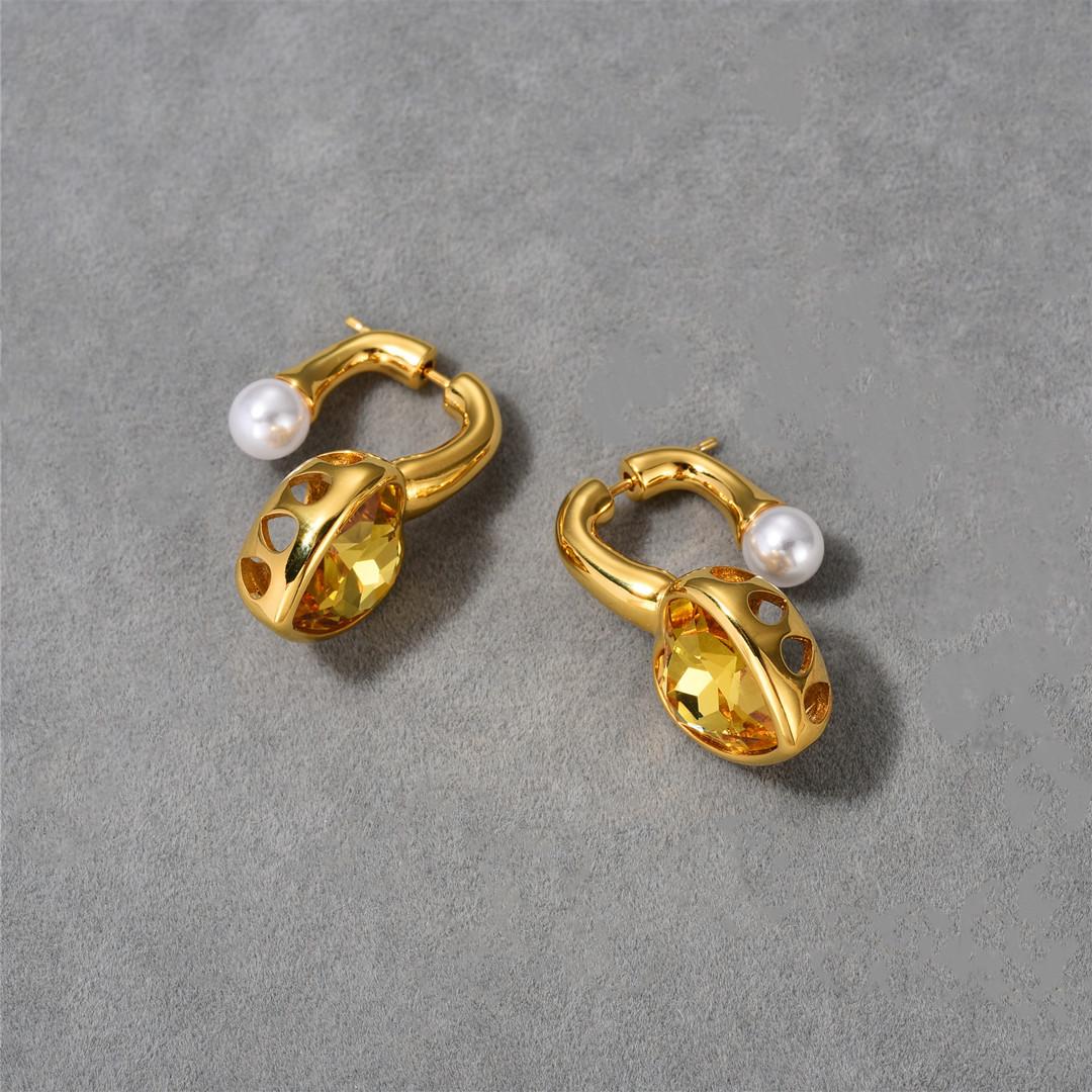 Retro Fashionable Inlaid Removable Yellow Diamond Love Stud Earrings Pearl Earrings Fashionable Simple Temperament Earrings Women