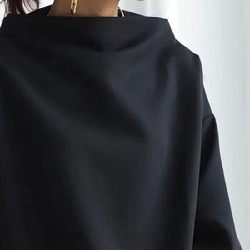 Women Loose Mock Neck Pullover Sweatshirt Solid Color Casual Style