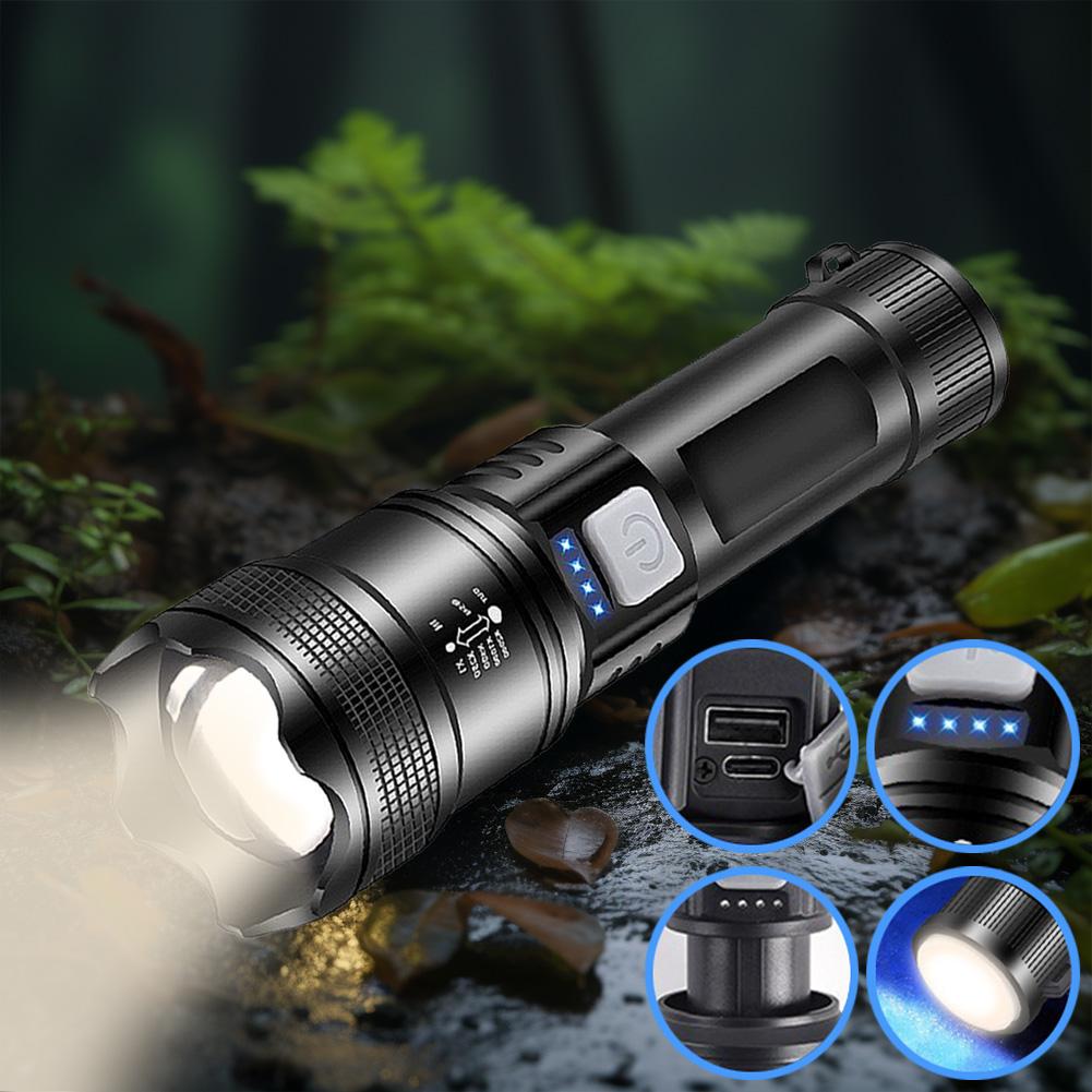 XHP50 High Power Flashlight Power Display Powerful LED Flashlight 1200mAh Powerful Zoom Lamp Mobile Power Bank for Power Outages