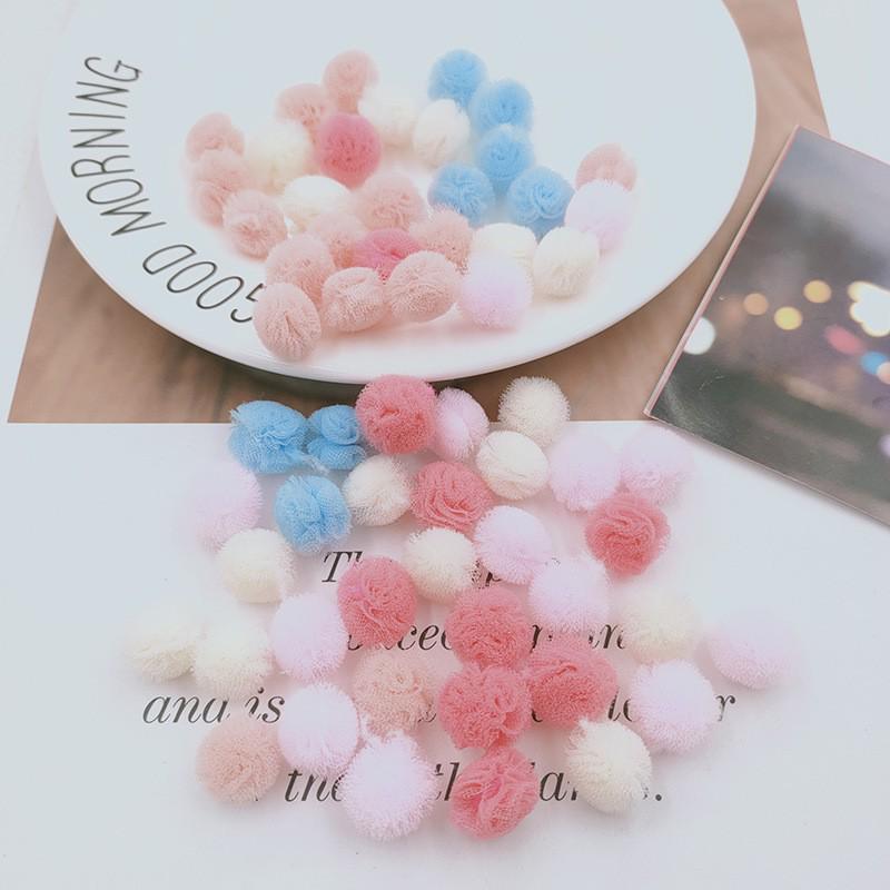 1,5 cm Doppelfarbiges Elastisches Netzblumen-Pompon-Spitzen-Haarschmuck, DIY Koreanischer Stil