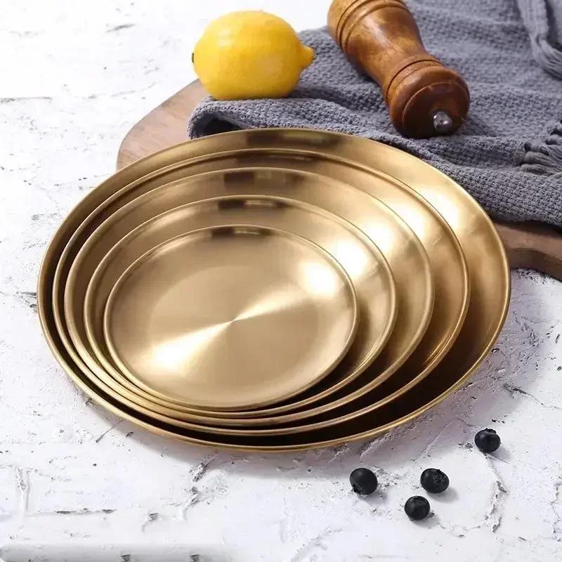 Módní Jednoduché Jídelní Talíře Zlatý Jídelní Talíř Servírovací Mísy Kulatý Talíř Podnos na Dort Západní Steak Kulatý Podnos Kuchyňské Talíře