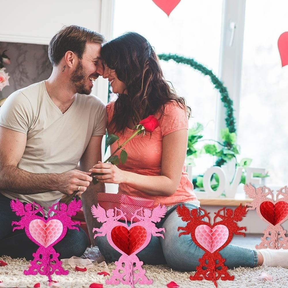 4pcs Red Color Heart Honeycomb Ornaments Valentine's Day Decorations Banquet Decoration