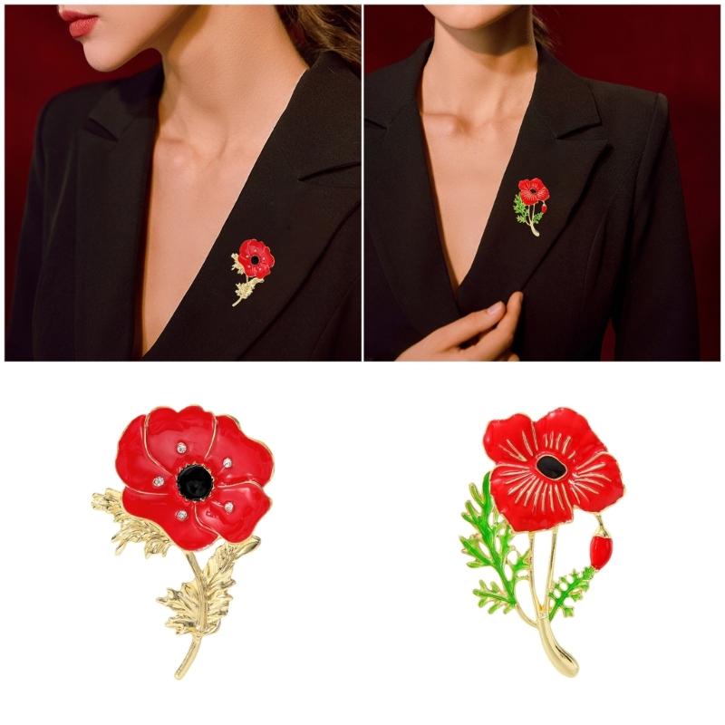 Enamel Poppies Flower Brooch Unisex Plant Pin Elegant Banquet Party Lapel Pin Accessory Gift for Fashion Forward Women