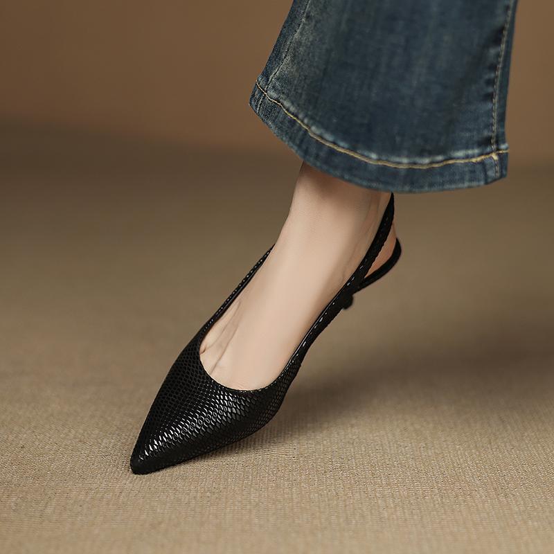 Fashion 2025 Summer Fashion Slingback Women Pumps High Heels Shoes Pointed Toe Genuine Leather Slip-On Shoes Office Shoes Dress 34-42