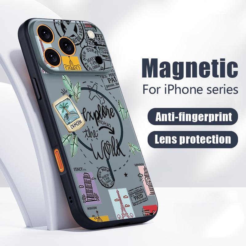 Travel Label Landmark Pattern Case For iPhone 17 Pro Max Magnetic For Magsafe Skin Feeling Cover For iPhone 16 15 14 13 Pro Max