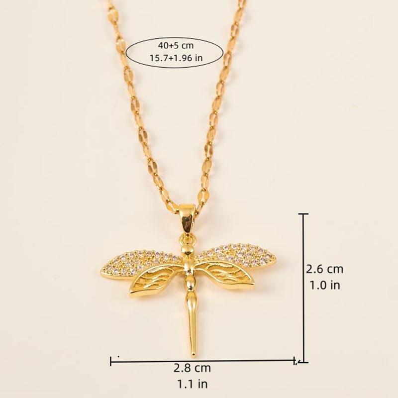 Trendige goldfarbene Libellenflügel-Halsketten für Damen Edelstahl Kristall-Halskette Alltagsschmuck Geschenke