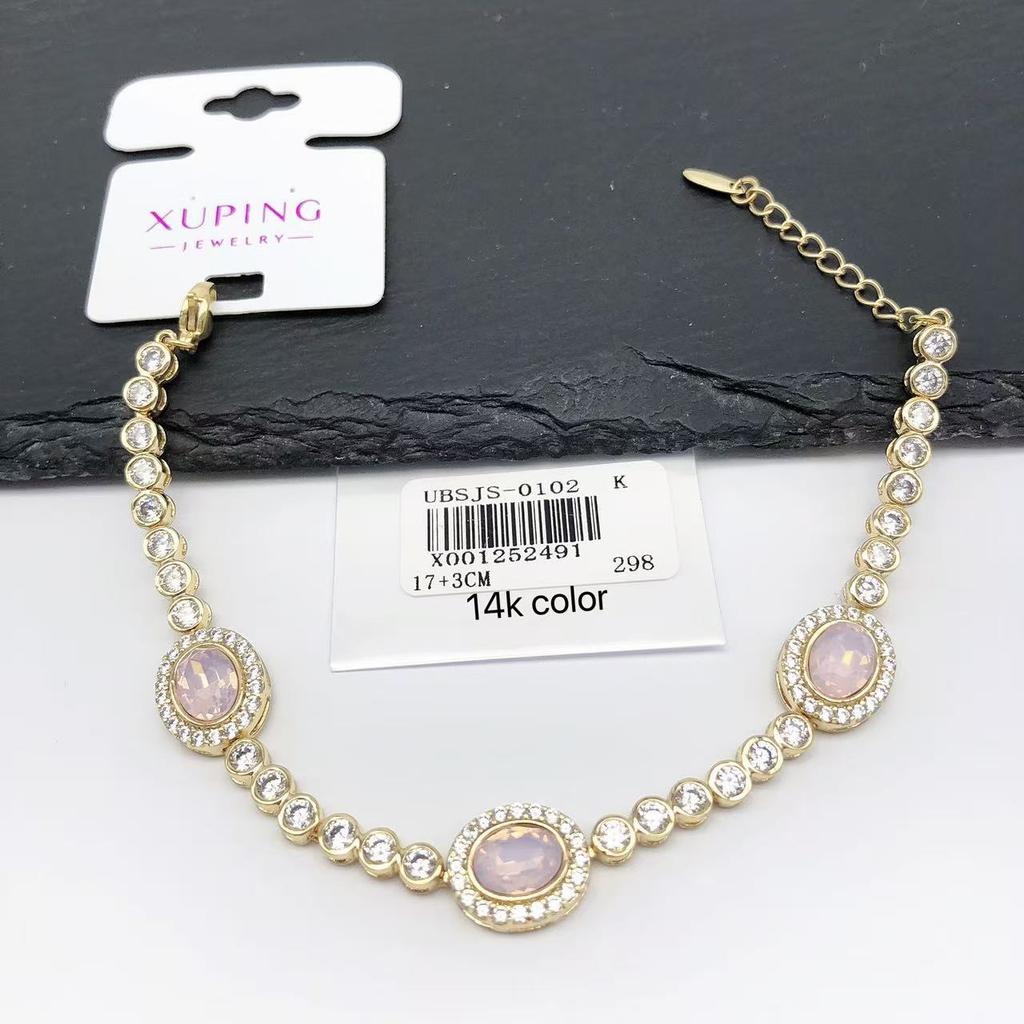 XUPING Jewelry Iced Out Synthetic CZ Colorful Gemstone Artificial Stone Clasp Gold Color Plated Pink Women Heart Tennis Bracelet
