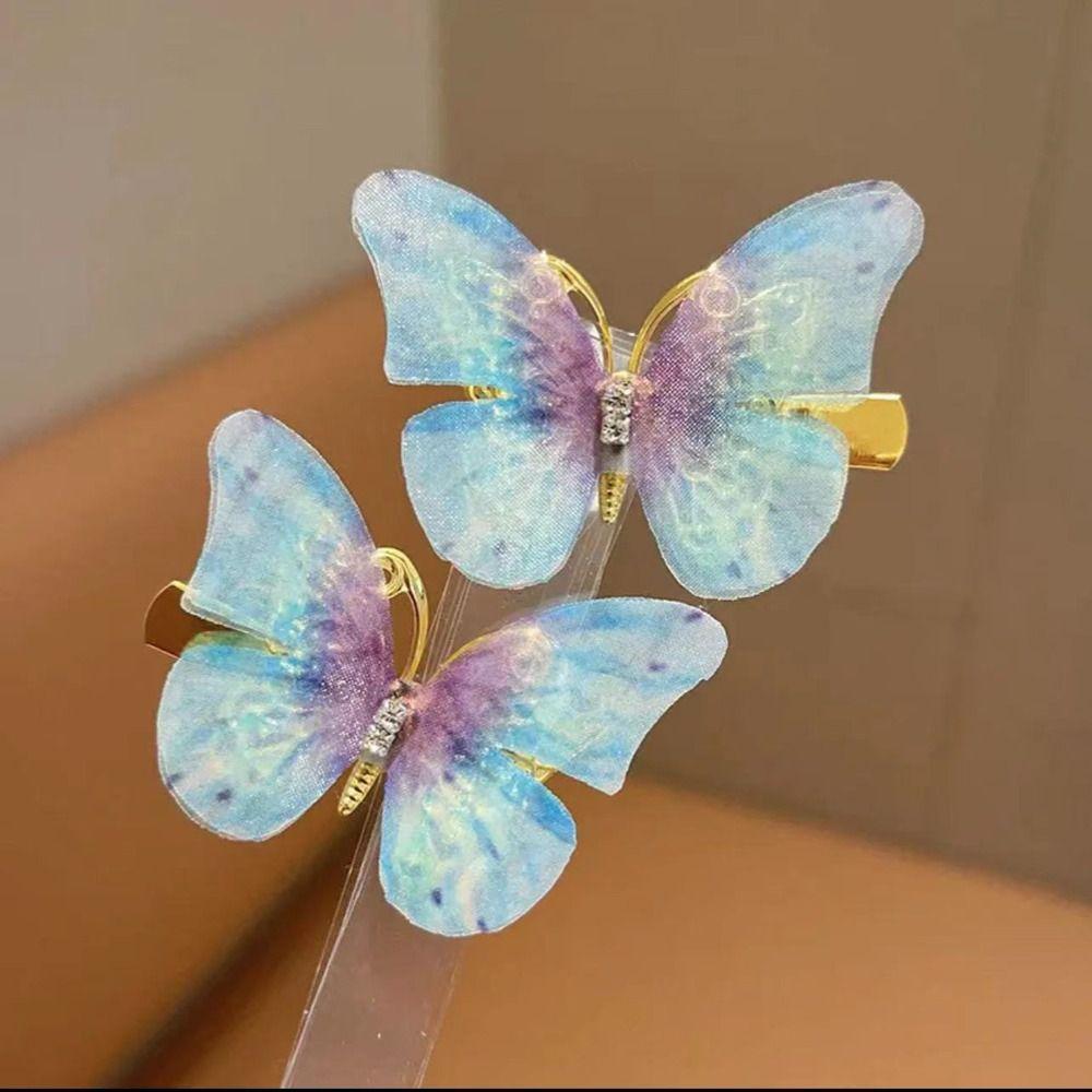 2pcs Rhinestone Hair Clip Set Colorful Butterfly Kids Bangs Clip Kids Barrettes  Birthday Gift