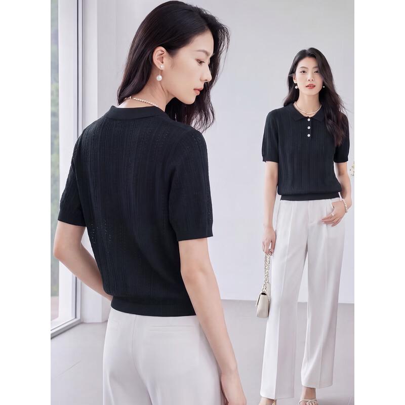 Women's Knit Lapel Short-Sleeve T-Shirt