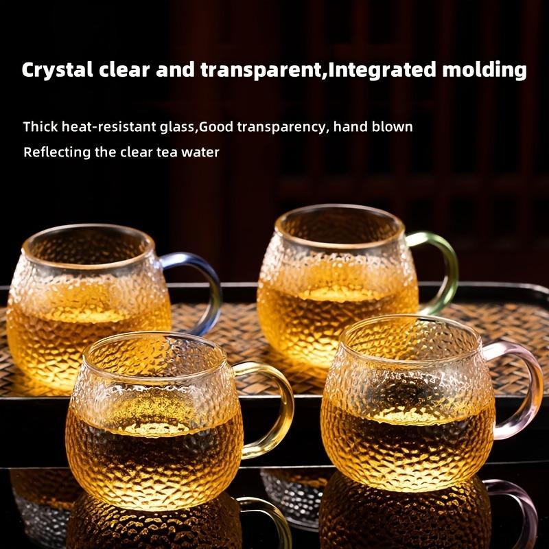 2 pcs 5.07oz Hammered Borosilicate Glass Cups with Handles, Mini Espresso Mugs, Cold Beverage, Milk, Breakfast, Latte Cups