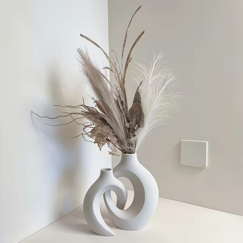 Europäischer Stil Weißes Kunststoffvasen-Set Schlicht Kreativ Heimdeko für Wohnzimmer Eingangsbereich TV-Schrank