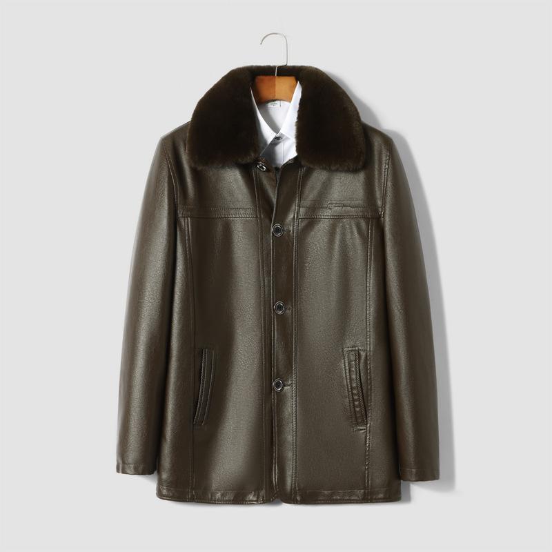 

Осень и зима новый стиль средняя бархатная мужская кожаная куртка повседневная кожаная куртка свободная большого размера кожаная куртка с меховым воротником 6XL