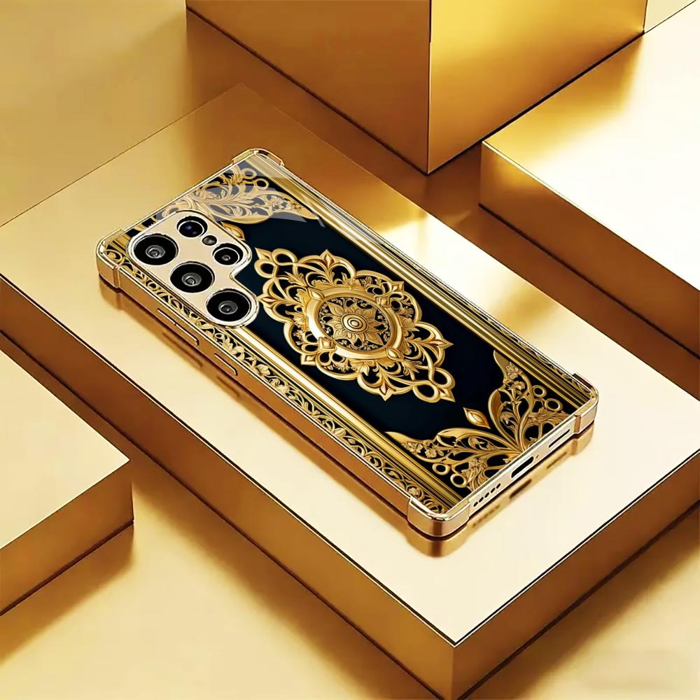Pattern Scratch Proof Beautiful Electroplating Glass PhoneCase for Samsung Galaxy S26 S25 S24 S23 S22 FE,Ultra,Plus Anti-impact