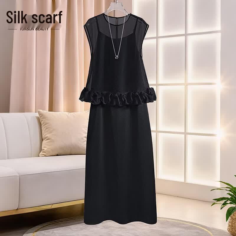 Women s Elegant Pure Color Two-Piece Summer Set чёрный