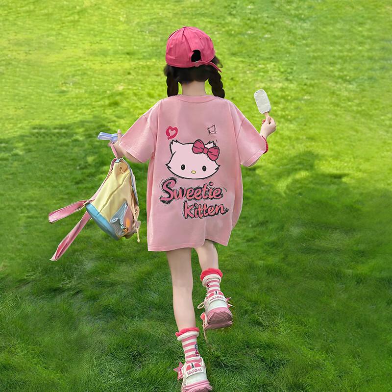 Liuliu Haohao Girls Bow Cat Print Short-Sleeve T-Shirt 120