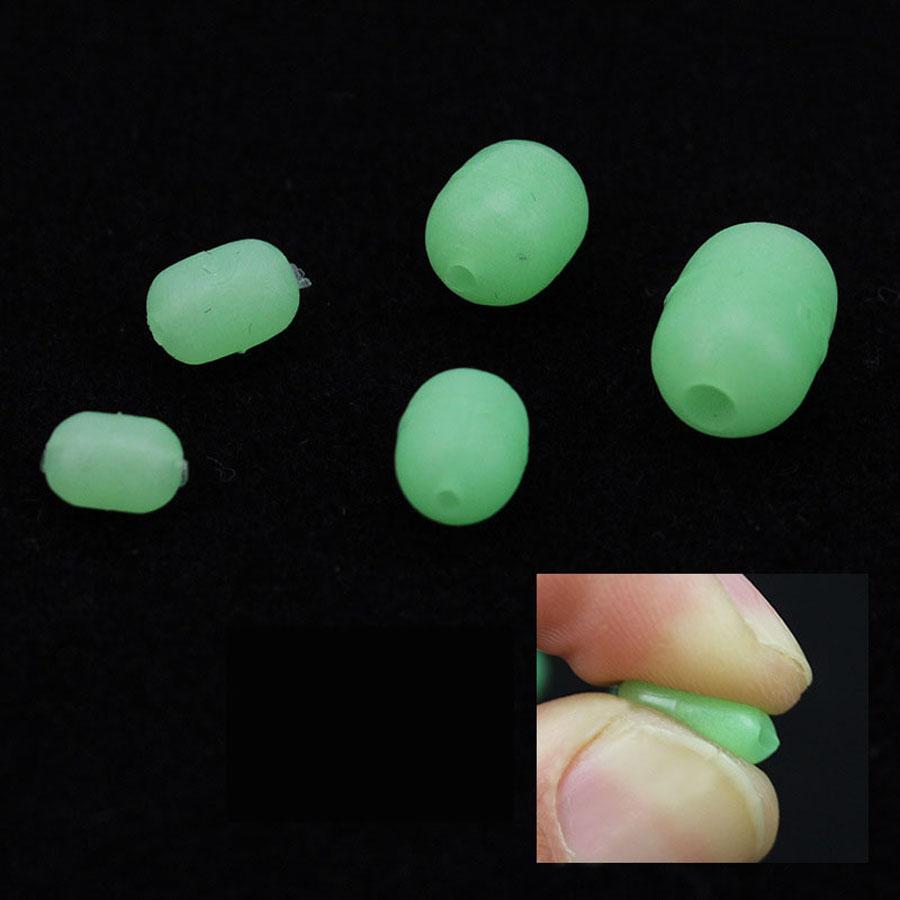 200pcs/lot Green Luminous Beads Green Large Soft Rubber Oval Fishing Space Beans Round Float Sea Fishing Tackle Lure Accessories