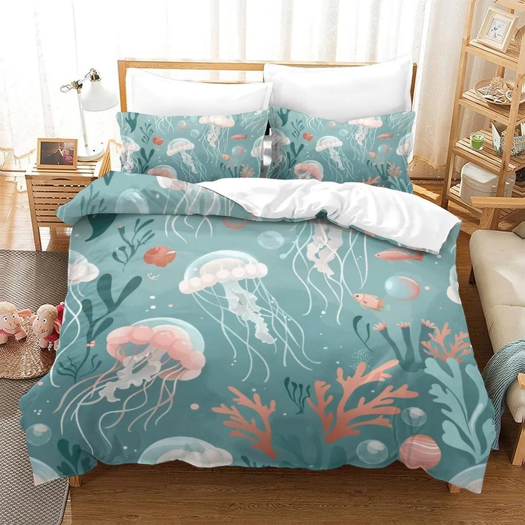 Duvet Cover Set Cartoon Jellyfish Printed Bedspreads Adult High Quality Bedding Set Bed GiftQueenWarm And ComfortableBoys