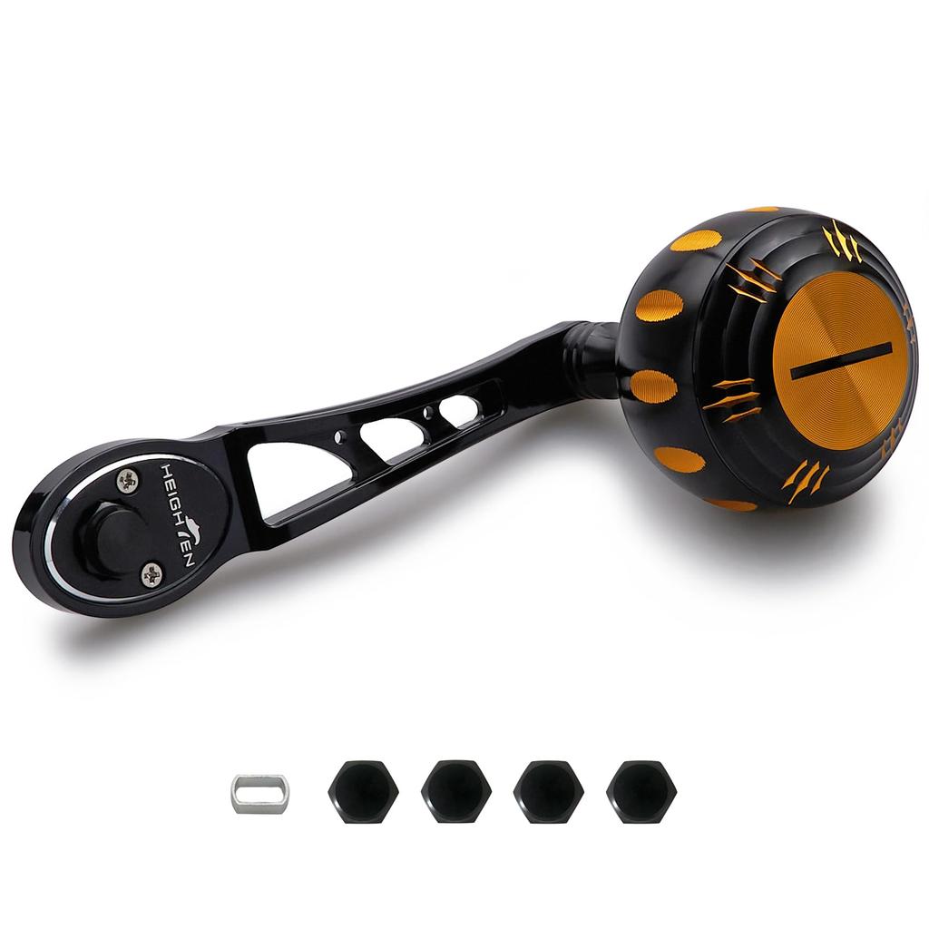 HEIGHTEN Reel Handle 45mm Handle Knob Shimano Daiwa Abu Baitcasting Reel Universal Ach Harmer Series Dark 80/90mm (Black & Gold) (259)