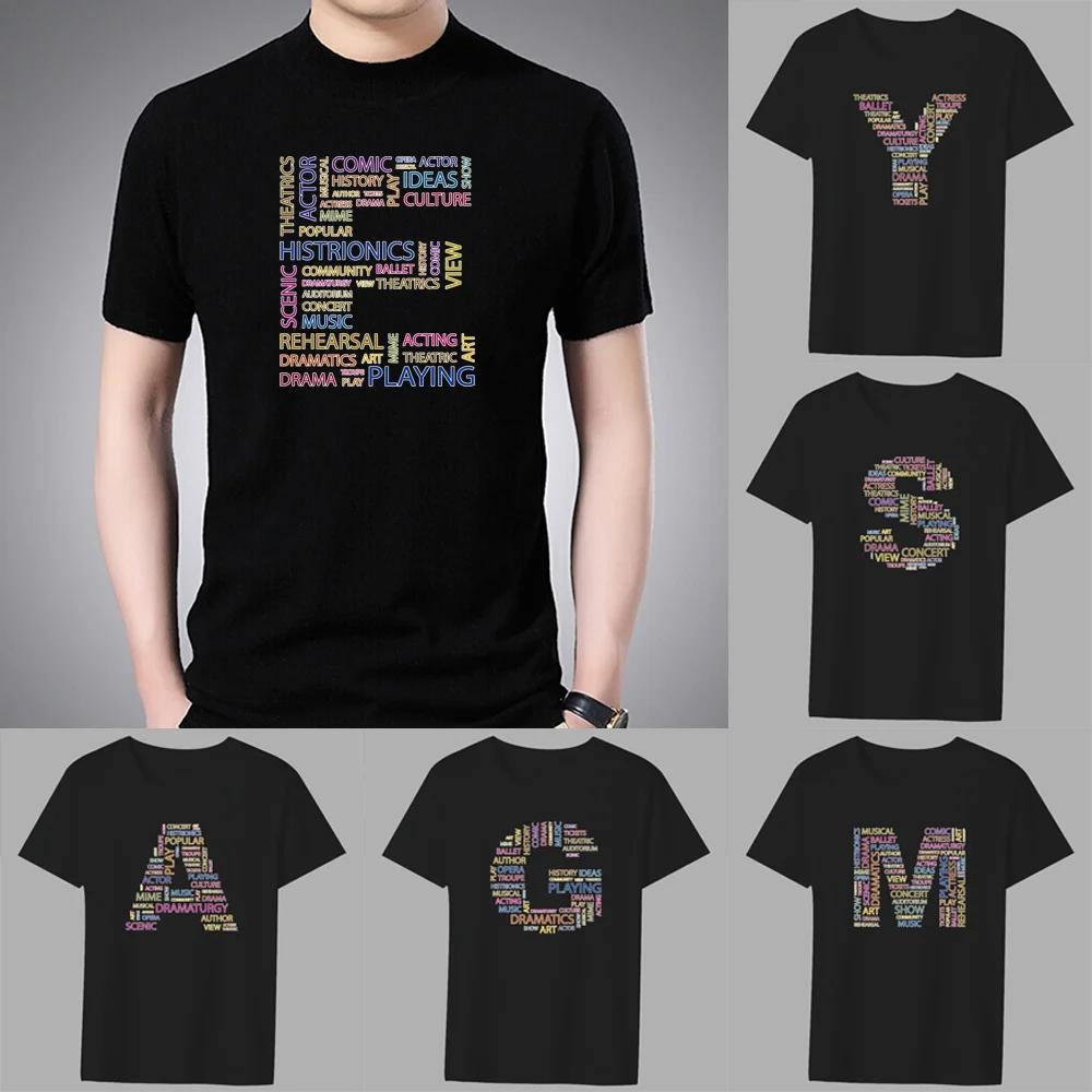 Men's Classic T-shirt Casual O-neck Text Lettern Printing Pattern Series Commuter All-match Breathable Black Shirt