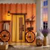 Farmhouse Shower Curtain 180x180cm – Rustic Wood Wheel & Barn Door Design, Country Bathroom Decor, 12 Hooks