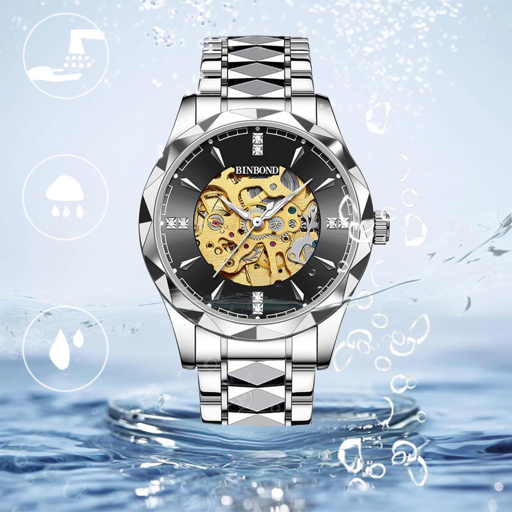Men's Automatic Skeleton Watch 3ATM Waterproof Luminous Analog Stainless Steel Simple Stylish Casual Business Fashion Accessory - Birthday