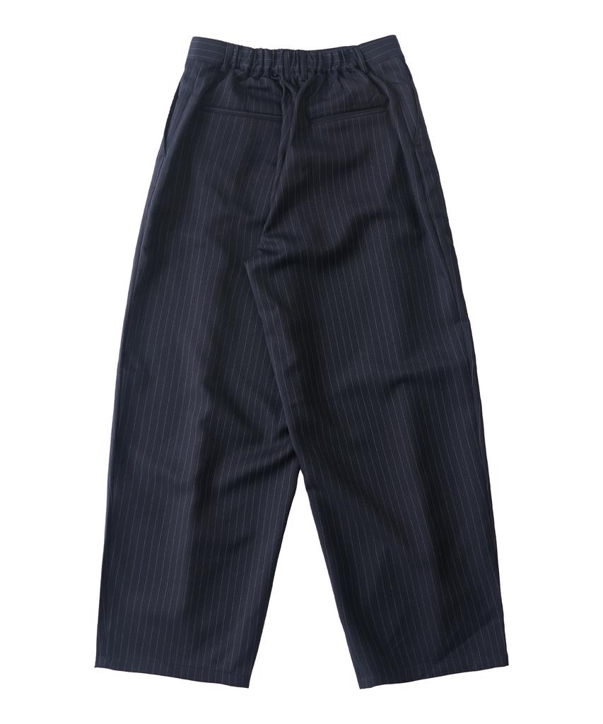 ANALOG MOOD Striped Back-Banded Wide Slacks (Navy)