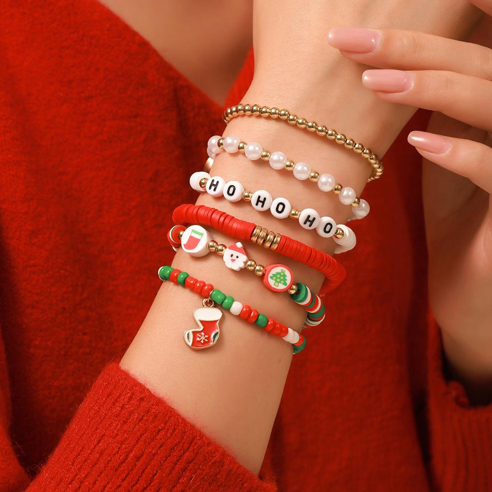 New Year's Bracelet Festive Red and Green Bracelet Christmas Bracelet Alphabet Soft Pottery Bracelet Festive Christmas Bracelet