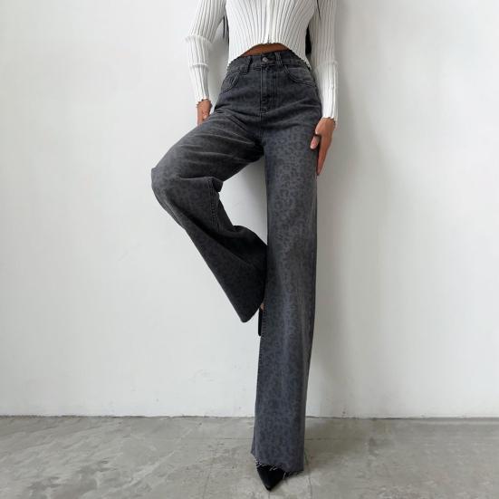 Dámské Džíny s leopardím vzorem Dlouhé kalhoty s vysokým pasem a širokými nohavicemi Vintage Y2k Streetwear