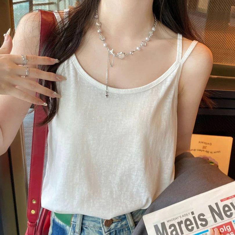 

Plus Size 80-200 Jin Double Strap Camisole Vest - Women s Solid Color Loose Fit Sleeveless Base Layer for Slimming and Coverage 2XL for 140-170 jin