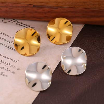 Korean Minimalist Design Smooth Surface Round Concave-Convex Earrings Version Temperament Elegant Titanium Steel Plated 18K Gold Jewelry