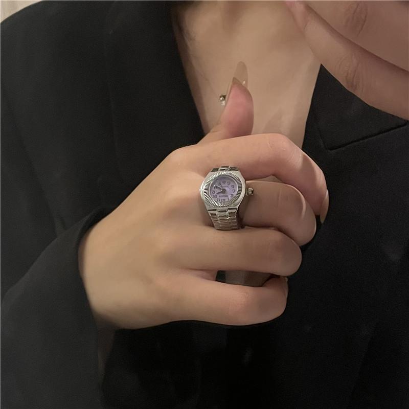 Creative Alloy Vintage Y2K Finger Watch Rings for Women Men Elastic Stretchy Roman Quartz Mini Watches Rings Punk Anillos Gift