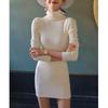 Autumn and Winter Women's Long Sleeve Half High Neck Hip Slim Knit Dresses