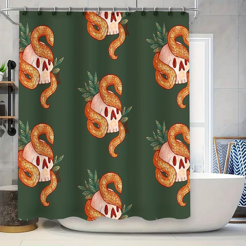 Gothic Serpent Skull Shower Curtain Dark Aesthetic Decor Macabre Art Mystical Home Halloween Horror Vintage Victorian Spooky Roo W60H190(CM)-1 Pcs