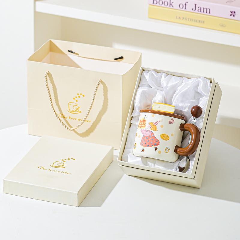 Dessert Bread Boy Girl Ceramic Mug Couple Cup Water Cup with Lid Cute Cup Underglaze Color for Girls