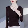 2025 Women's Fashion V-Neck Mesh Long-Sleeve Top - Waist-Cinching, Belly-Covering