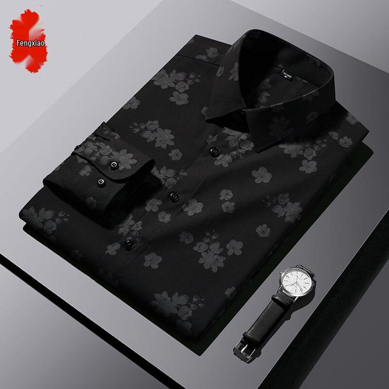 

Мужская рубашка Fengxiao с длинным рукавом, с принтом, в стиле business casual 4XL