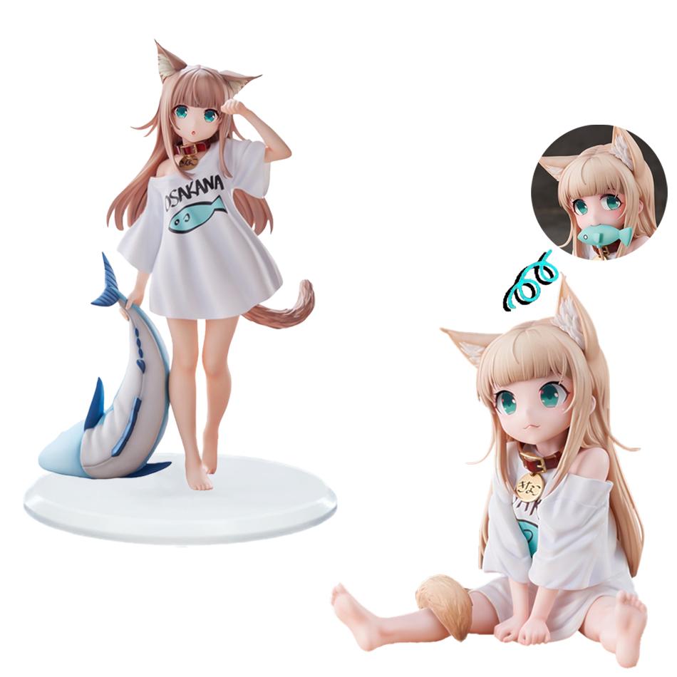Anime Figure My Cat Is A Cute Girl Soy Flour Standing White Shirt Facial Replaceable Sitting Figure Anime Girl Cute Model Toys