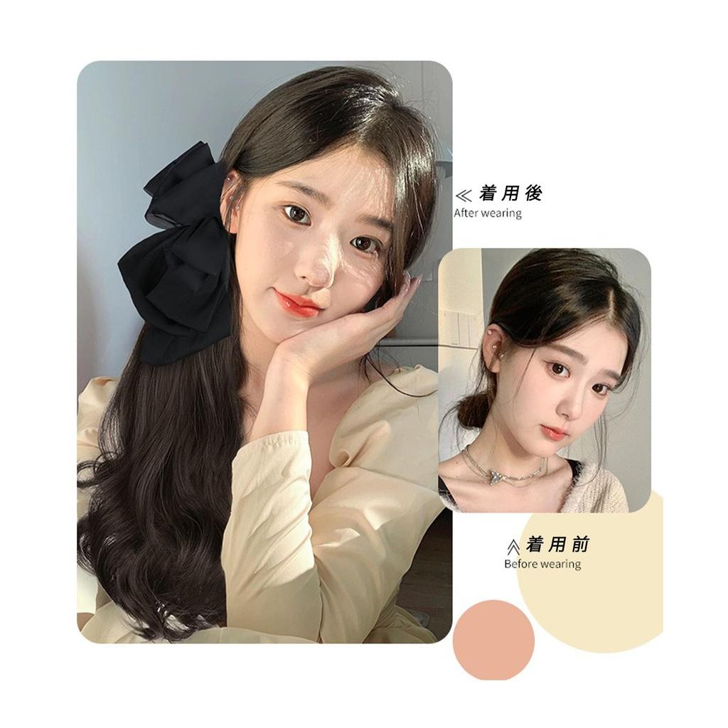 Natunofu Ponytail Ribbon Hair Bow Ponytail Half Hair Curly Long Fluffy Hair Natural Everyday Fashion Beauty Women Wig, Accessory, Clip-on Wig, Women's