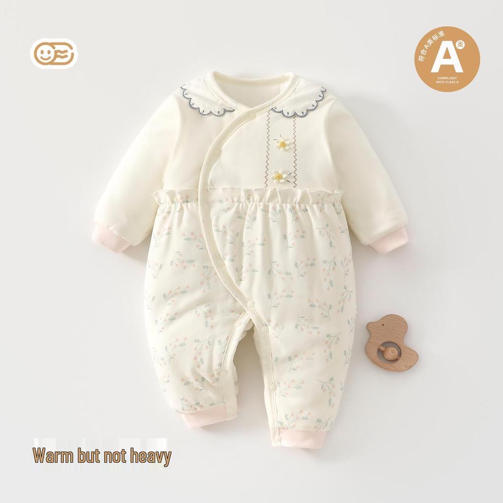 Autumn/Winter Baby Girl Cotton Jumpsuit - Thick, Warm Newborn Romper