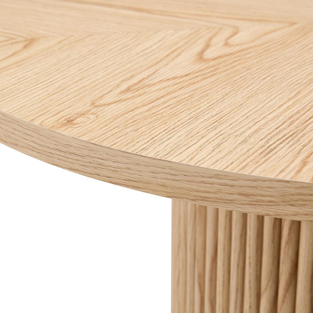 Round MDF Dining Table, 100 Cm, 4-6 People, Light Wood Look 4-Piece Top, Cylindrical Pedestal