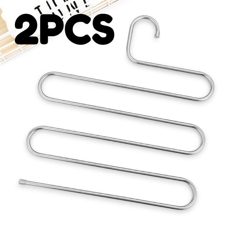 3PCS S-shaped Pants Hanging Five Layer Hanger Multifunctional Drying Trousers Hanger Stainless Steel Space Saving for Scarf Pant